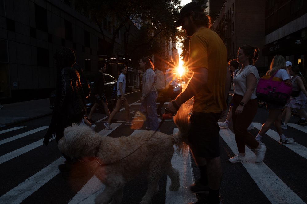 Manhattanhenge on a New York City street.