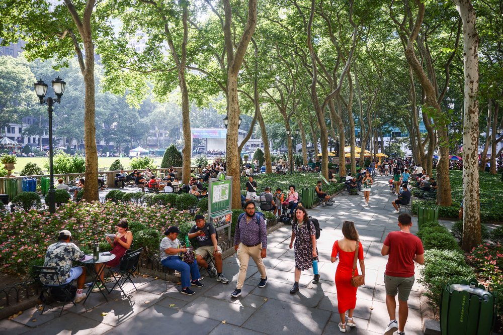 A group of people in a park.