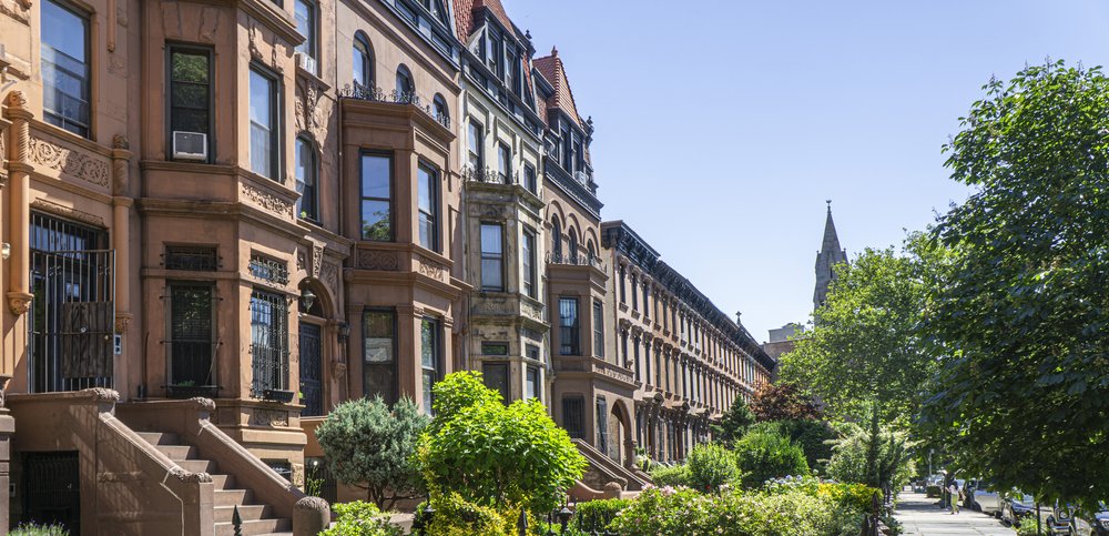 Row of brownstone houses, MacDonough Street, Bedford-Stuyvesant, Brooklyn.