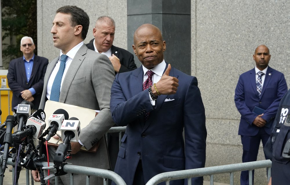Eric Adams, mayor of New York, exits federal court after his arraignment in New York, US, on Friday, Sept. 27, 2024.