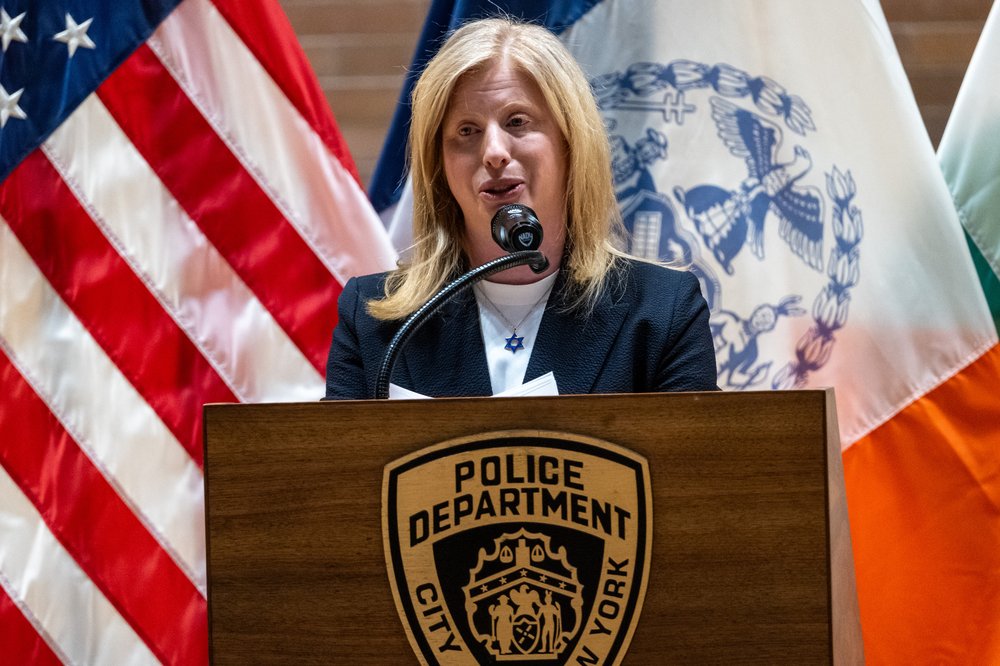Jessica Tisch speaks after being sworn in as the NYPD commissioner in 2024.