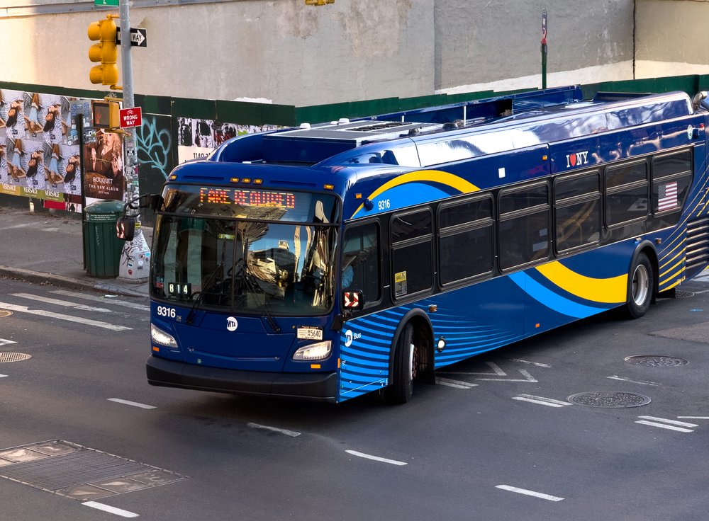 An MTA bus drives in New York City on Nov. 19, 2024.