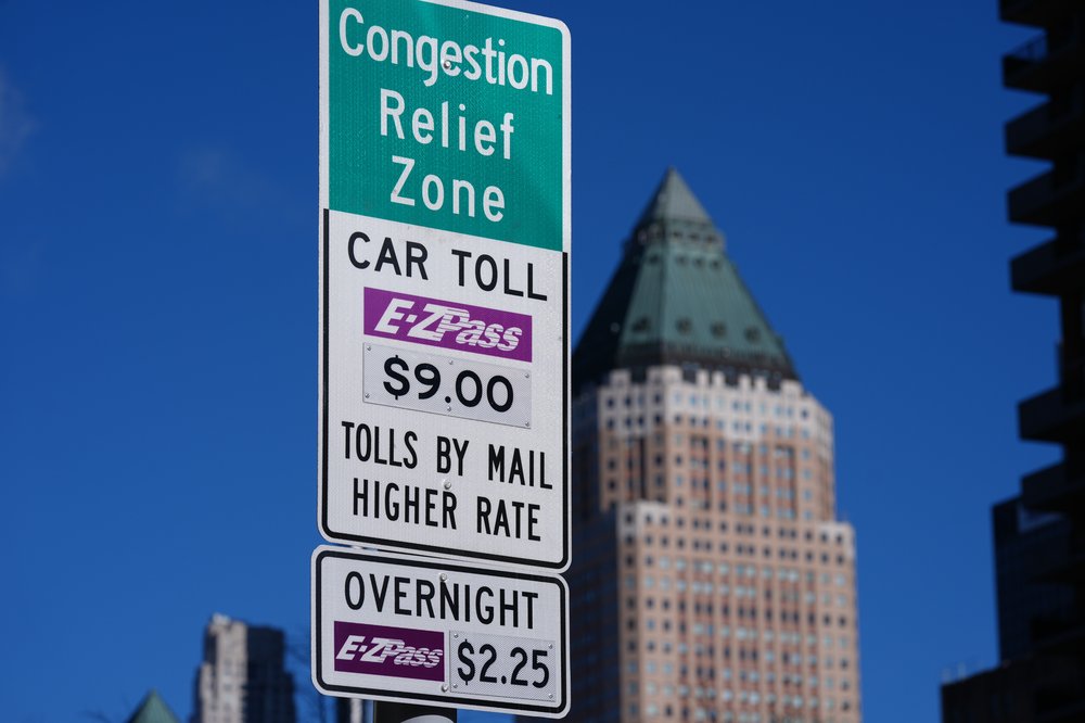 A sign telling New York City drivers they're in the "Congestion Relief Zone."