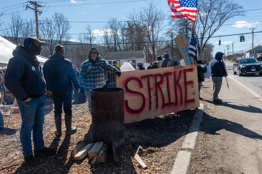 New York correction officers participate in an unsanctioned strike in Napanoch on Feb. 28, 2025.