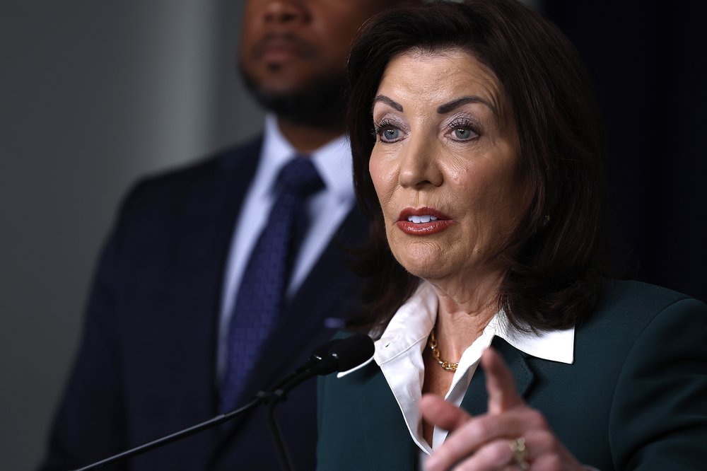 New York Gov. Kathy Hochul speaks at a press conference on March 3, 2025 in New York City.