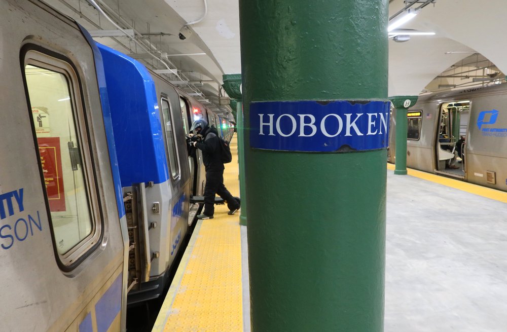 A person boards a Path train at the newly renovated subway station on March 3 in Hoboken.