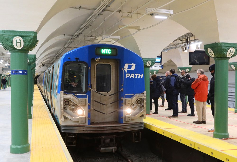 A PATH train at the Hoboken station.