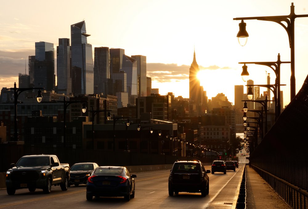 Cars driving in New York City.