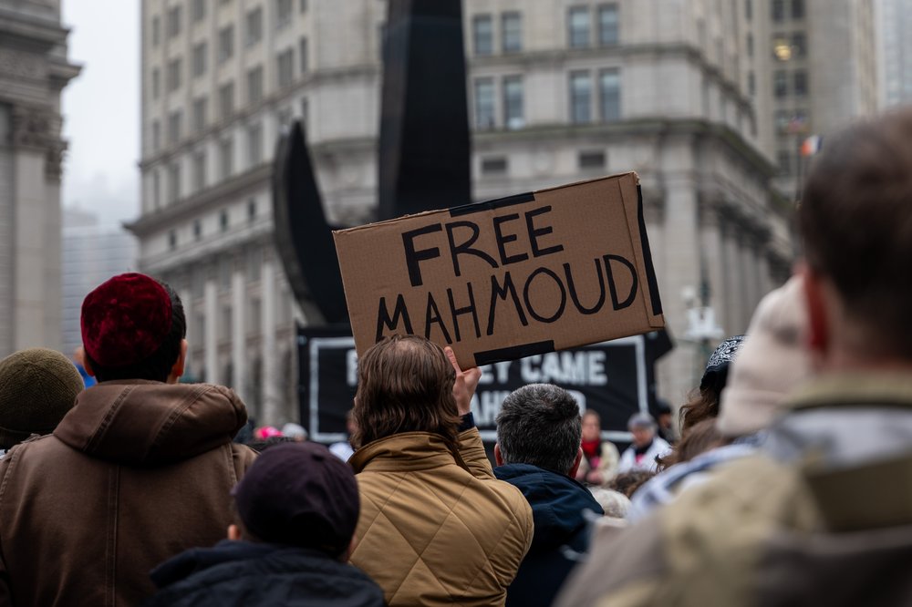 Protesters in support of pro-Palestinian activist Mahmoud Khalil, in Manhattan on March 20, 2025.