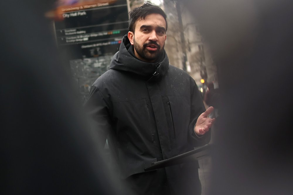 State Rep. Zohran Mamdani speaks during a press conference outside of City Hall in Manhattan on March 24, 2025.