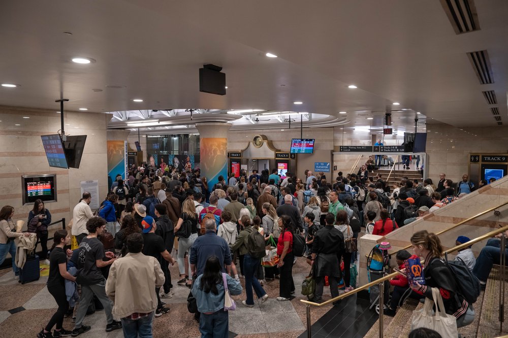 A crowd in Penn Station.