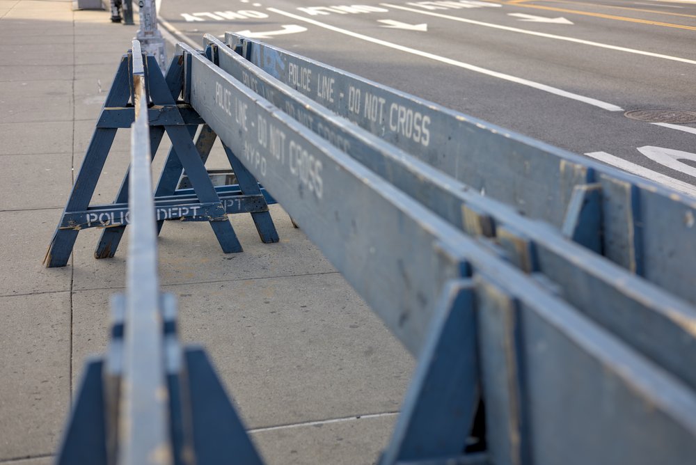 NYPD barricades are seen in New York City.