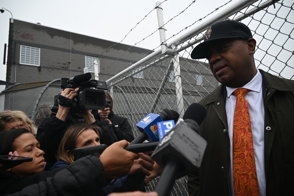 Mayor Ras Baraka outside the Delaney Hall immigration detention center on May 6.