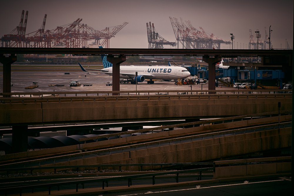 An airplane at Newark airport.
