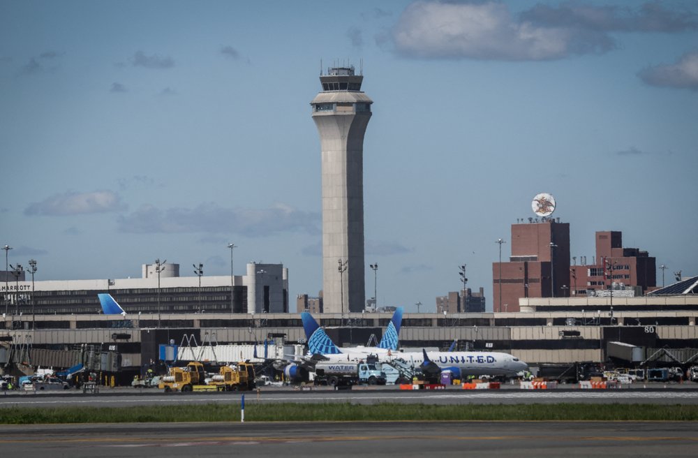 United planes are on the ground at Newark Airport in New Jersey on May 7, 2025.