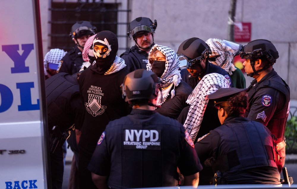 Pro-Palestinian protesters under arrest.