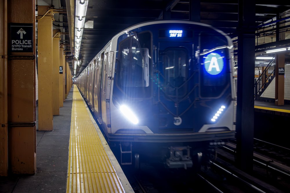 An A train on the New York CIty subway.