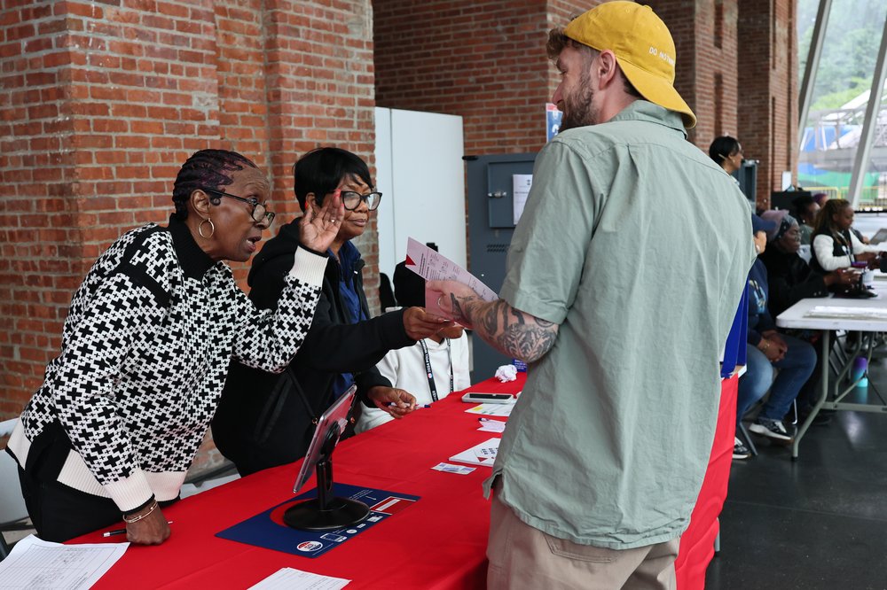 People at a poll site.