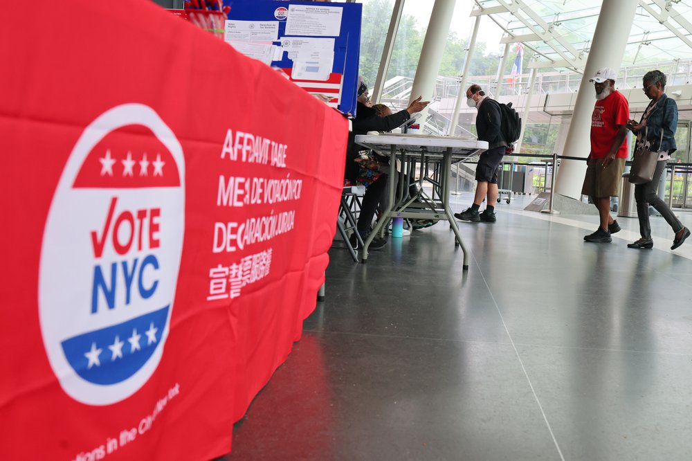 Voters head to a poll site.