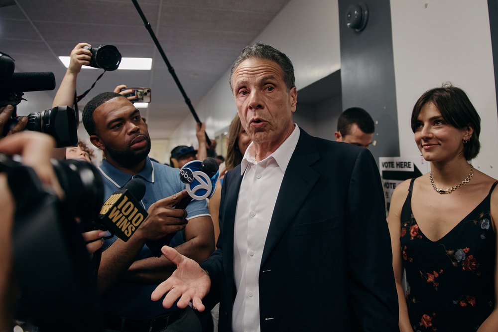 Andrew Cuomo speaking to the press.