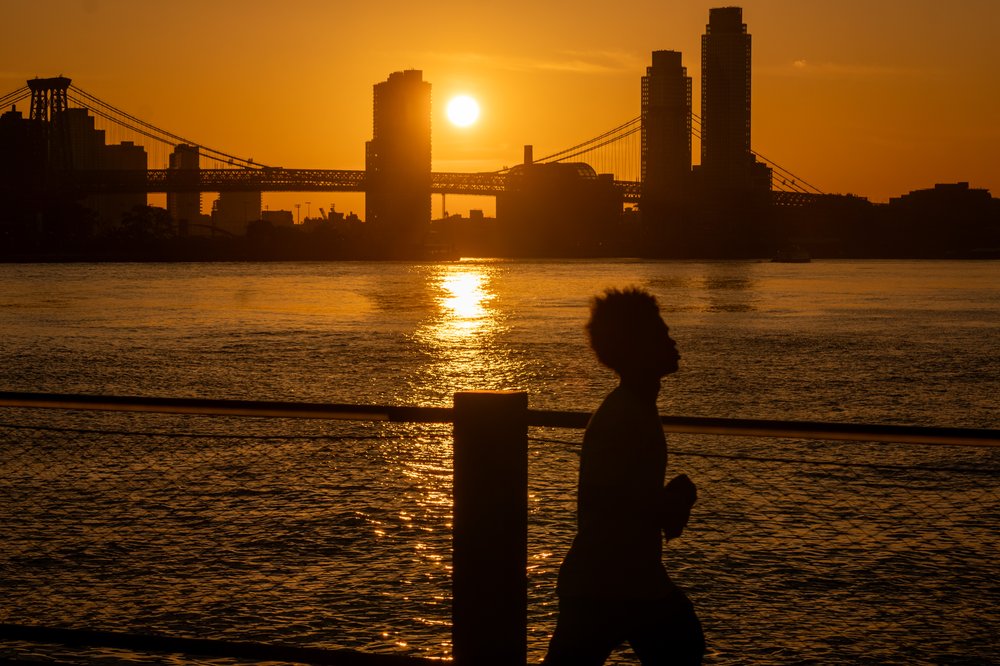 File photo of a person coping with the hot weather in New York City.