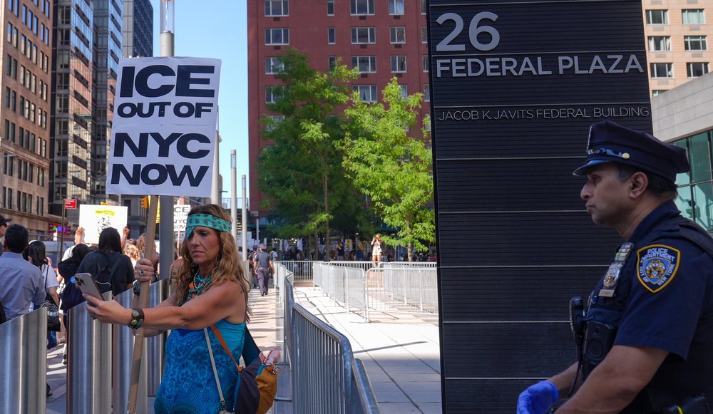 The scene outside 26 Federal Plaza earlier this month.