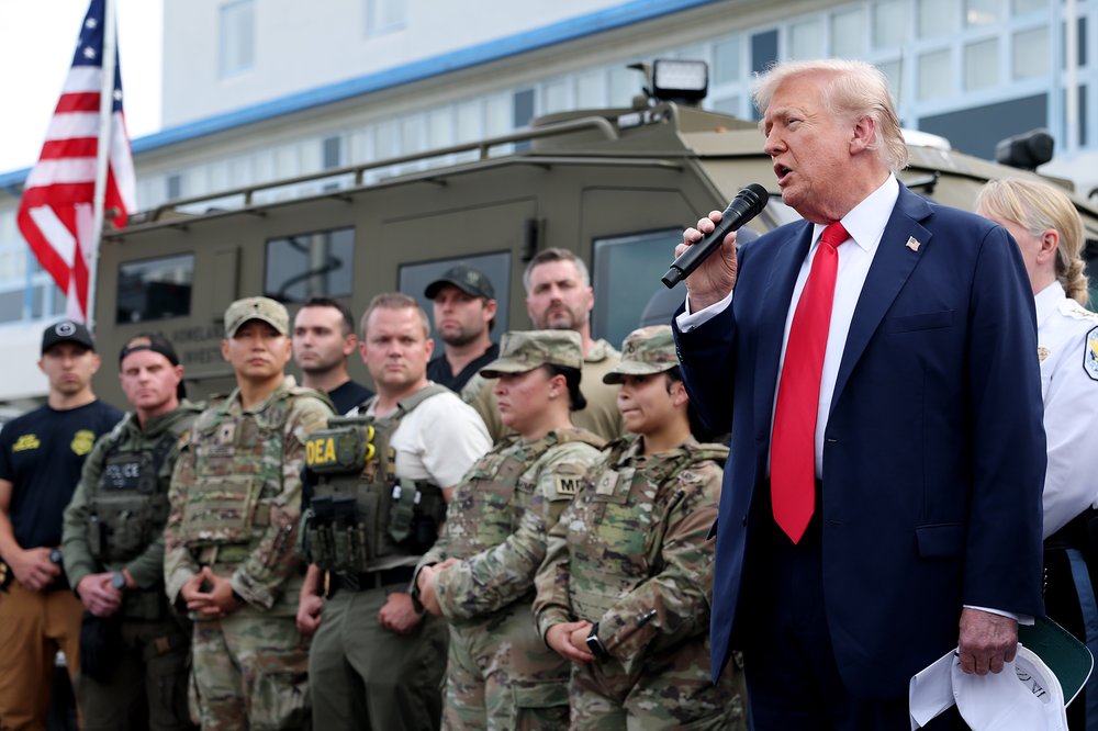 President Trump visits National Guard members.