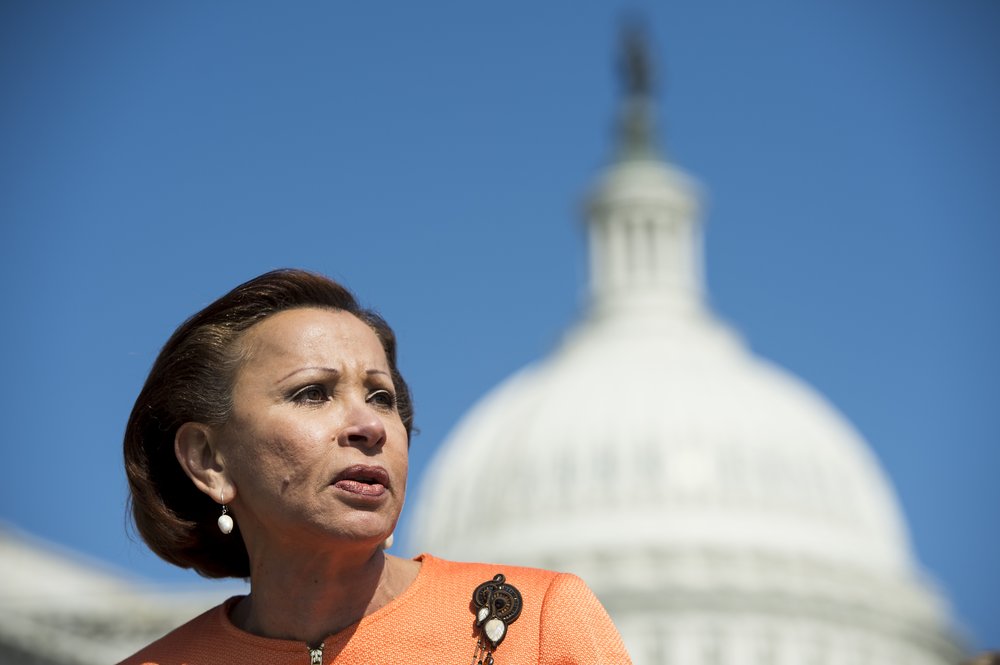 Rep. Nydia Velazquez speaks in front of the U.S. Capitol Building.