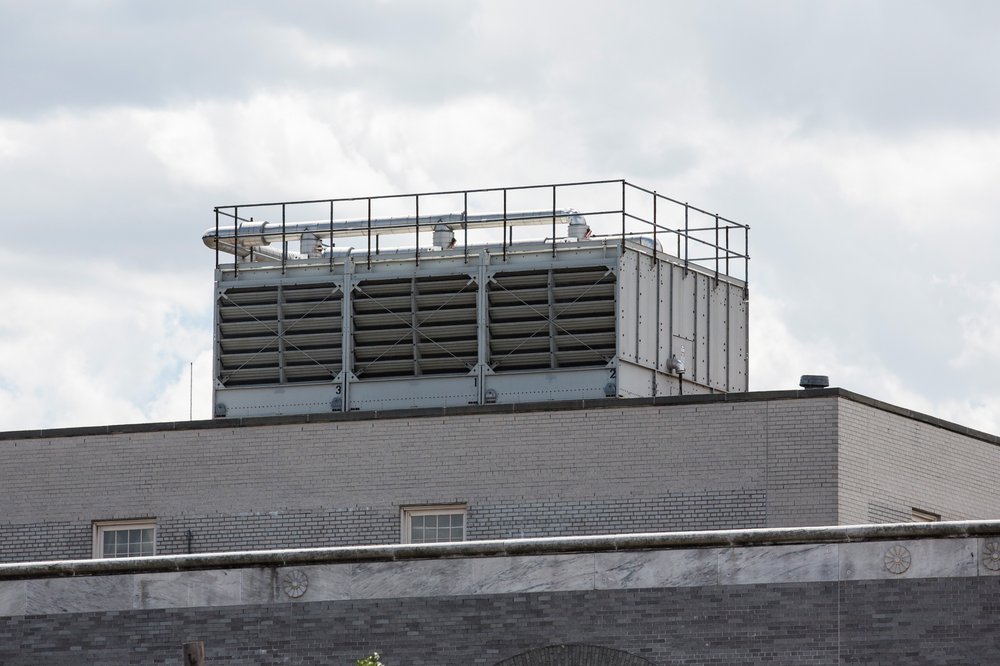 :A water cooling tower that was found to have traces of legionella pneumophila bacteria, during an outbreak of Legionnaires' disease in the Bronx, during August, 2015, in the Bronx.