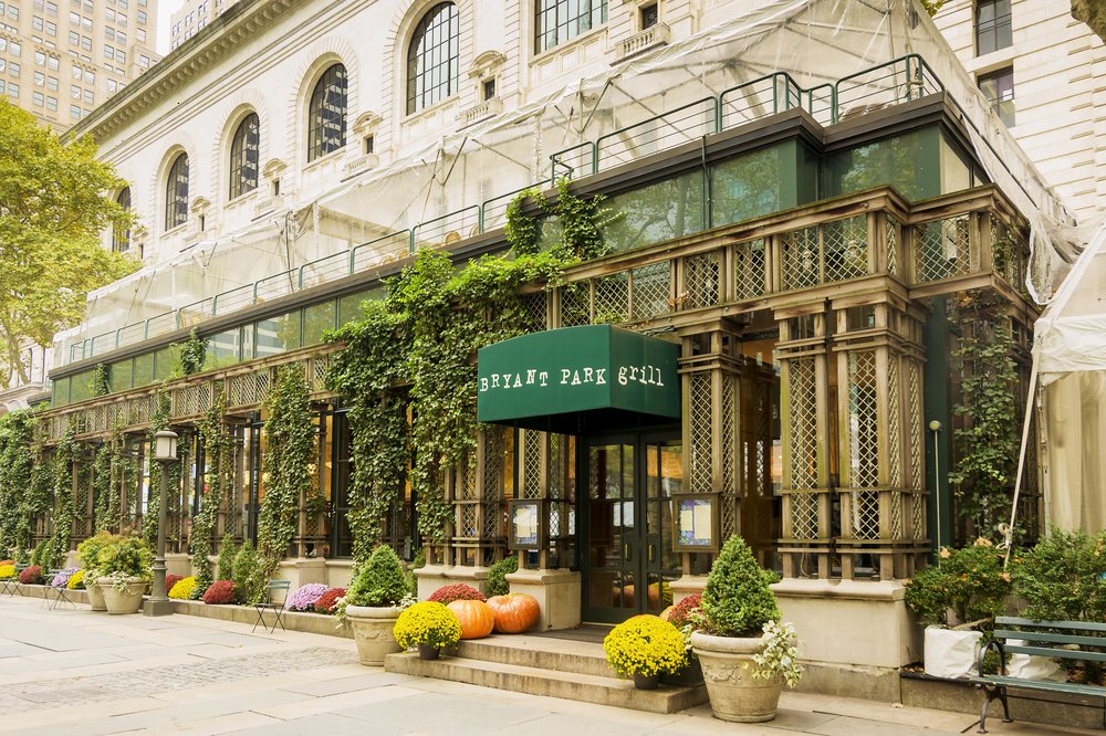 A green awning says "Bryant Park Grill."