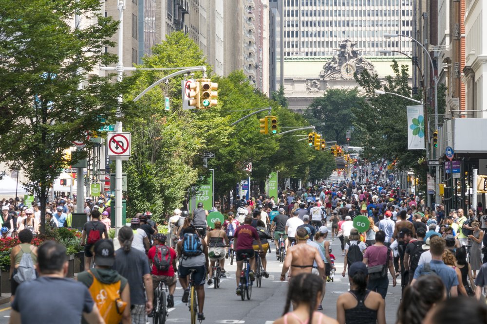 Cyclists clog Park Avenue in Midtown during Summer Streets in this file photo.