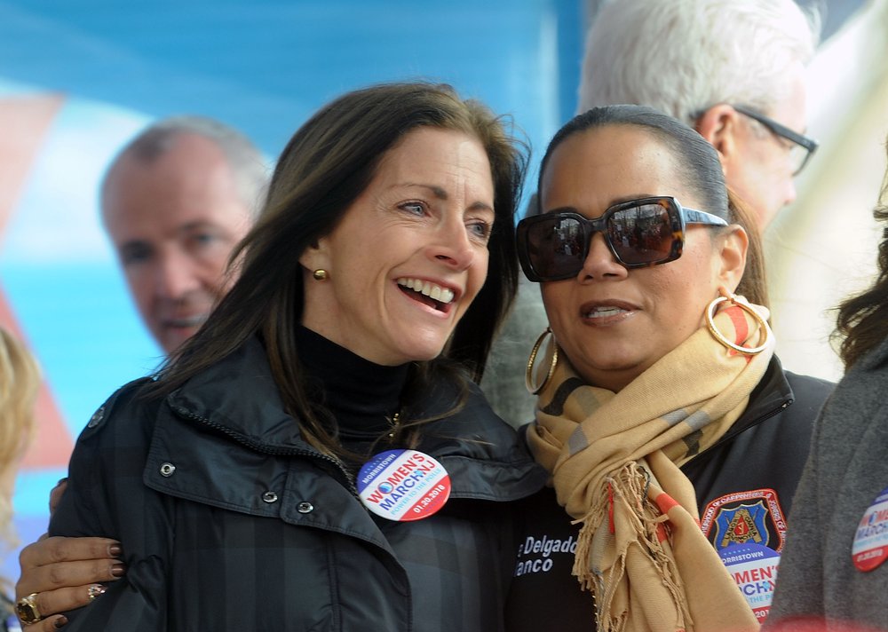 New Jersey First Lady Tammy Murphy and Liz Delgado, president of the NJ Carpenters Union, attend the 2nd Annual Women's March On New Jersey on January 20, 2018 in Morristown, New Jersey.