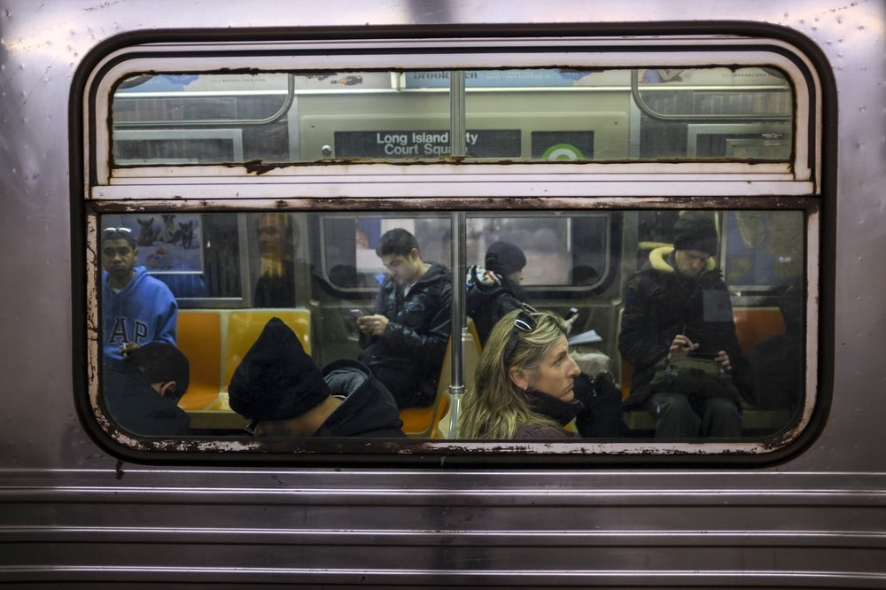 Subway riders on New York City's G train.