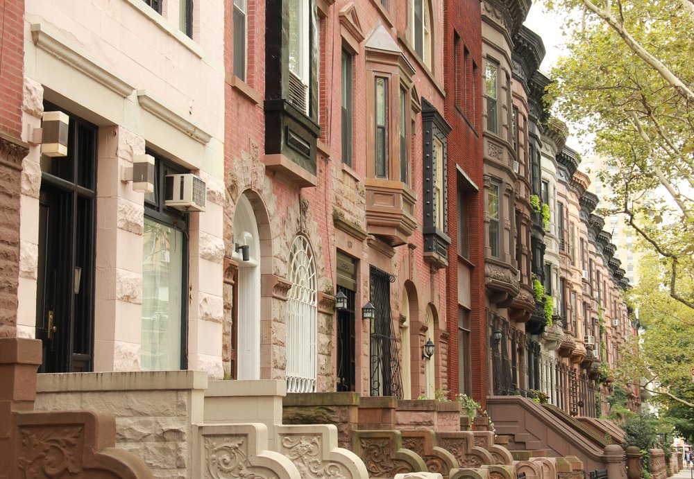 A row of brownstone buildings in the Upper West Side.
