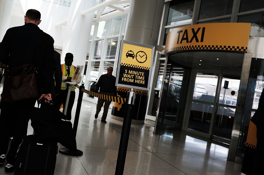 A taxi stand at JFK Airport.