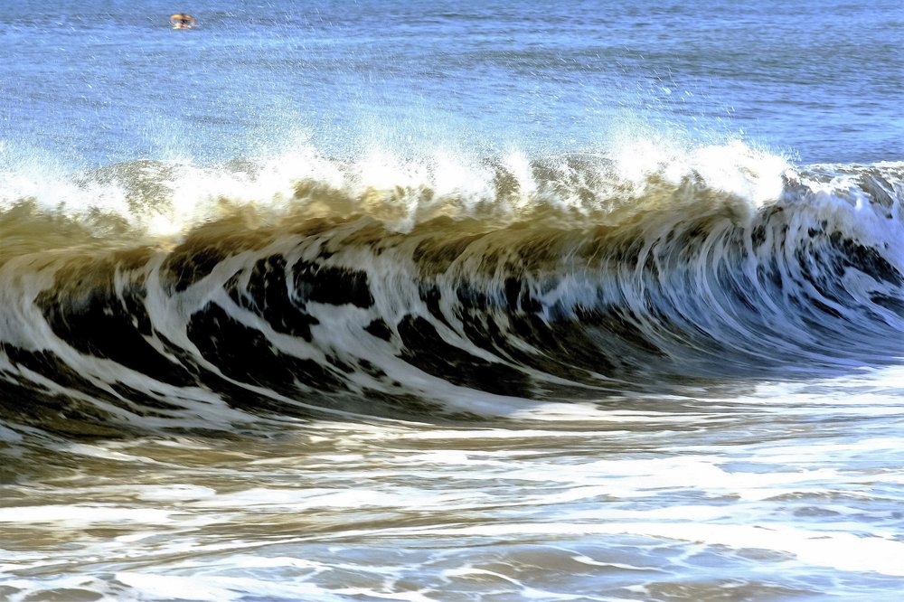 A photo of a surfer off the coast of Fire Island