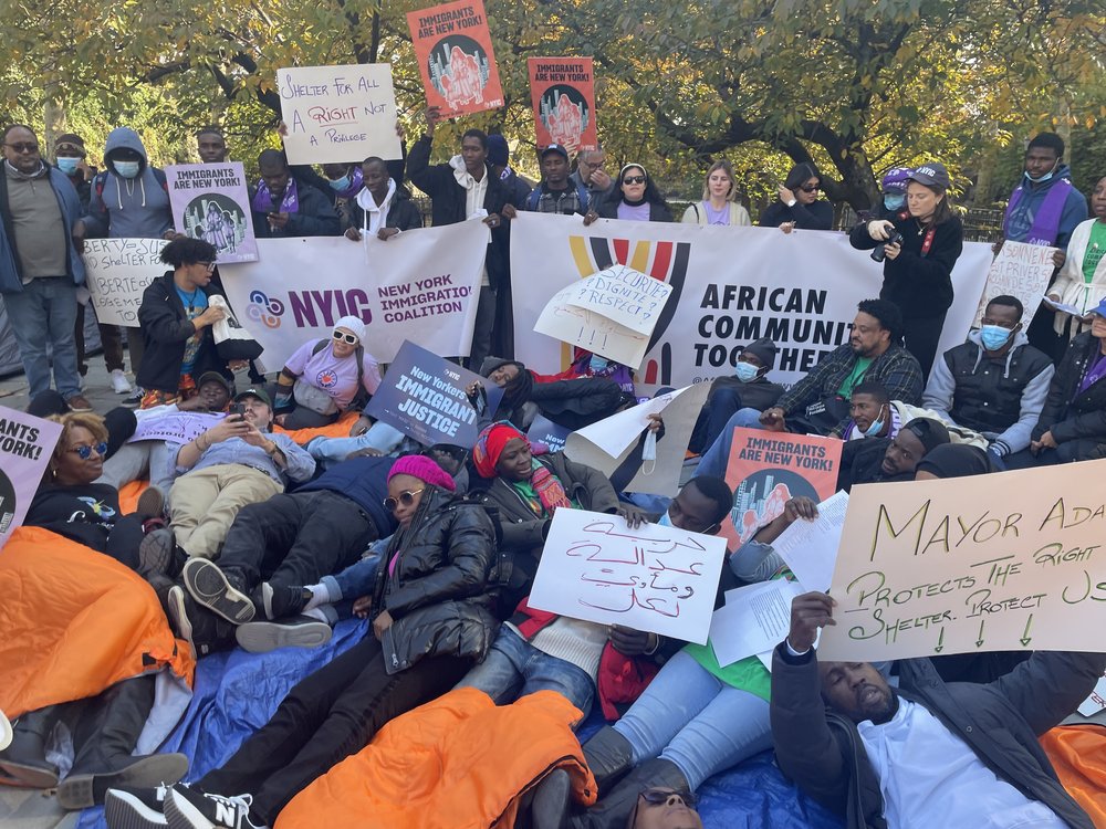 Photo of protesters near Gracie Mansion