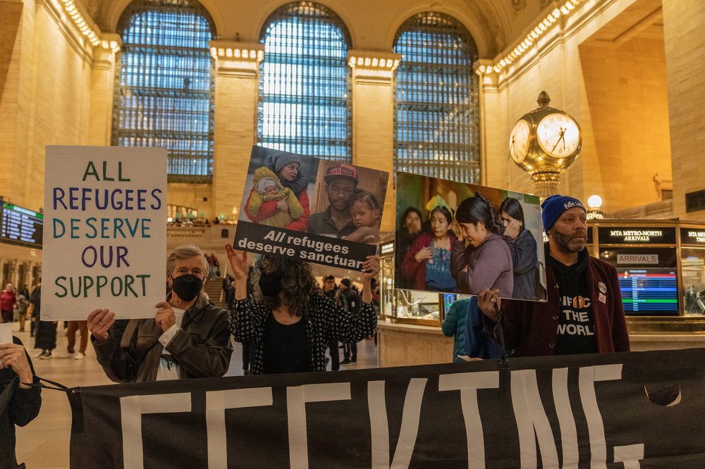 Members of Rise and Resist movement rally on March 9 at Grand Central Terminal