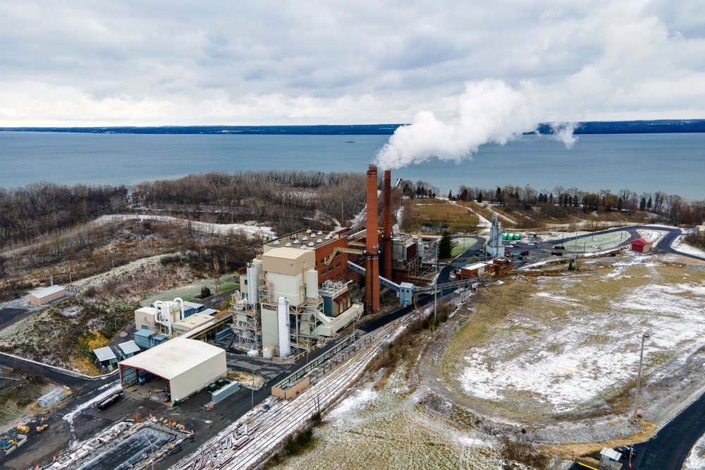 The Greenidge Generation bitcoin mining facility is in a former coal plant by Seneca Lake in Dresden, New York.