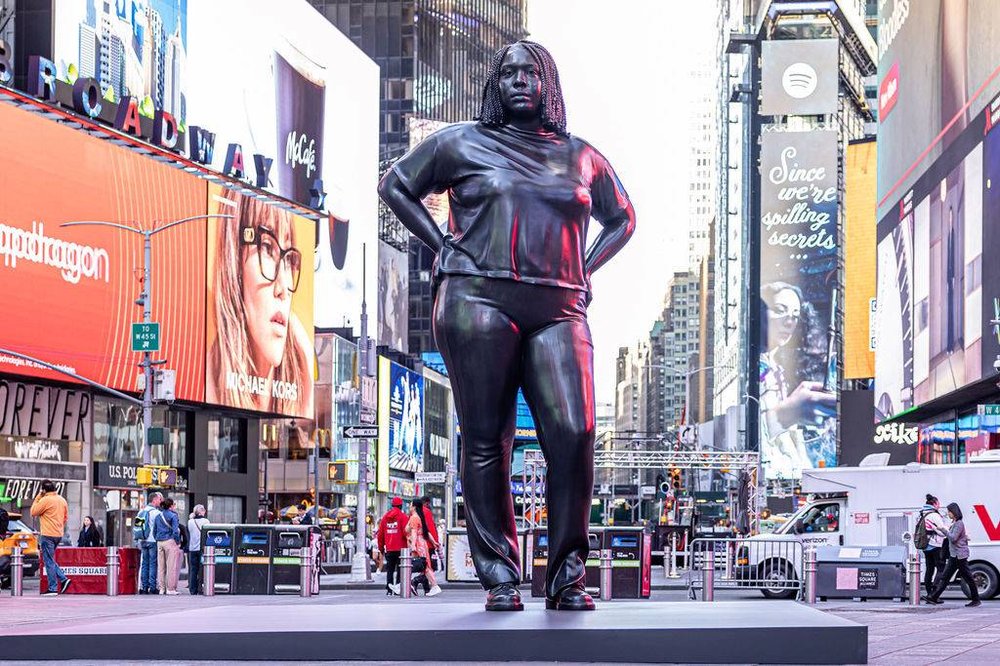 A sculpture in the middle of Times Square.