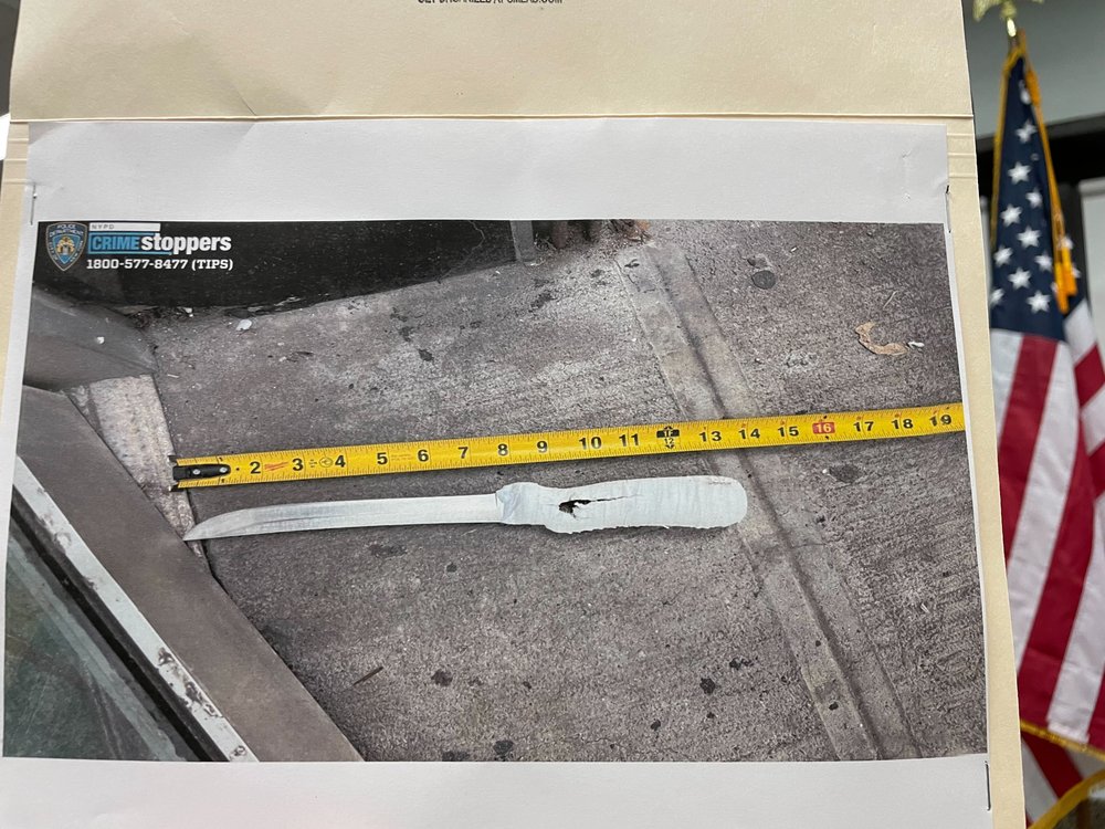 A photo of the knife police say a man approached officers with in Astoria on April 14, 2025