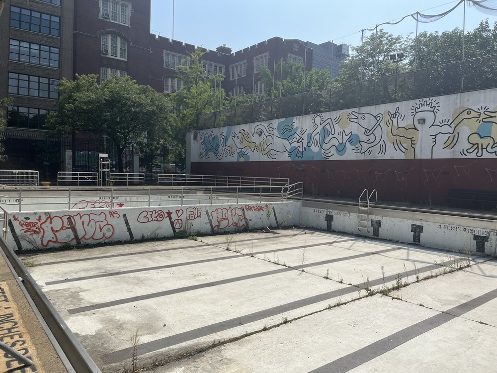 A photo of the empty pool at the Tony Dapolito Recreation Center, which has fallen into disrepair.