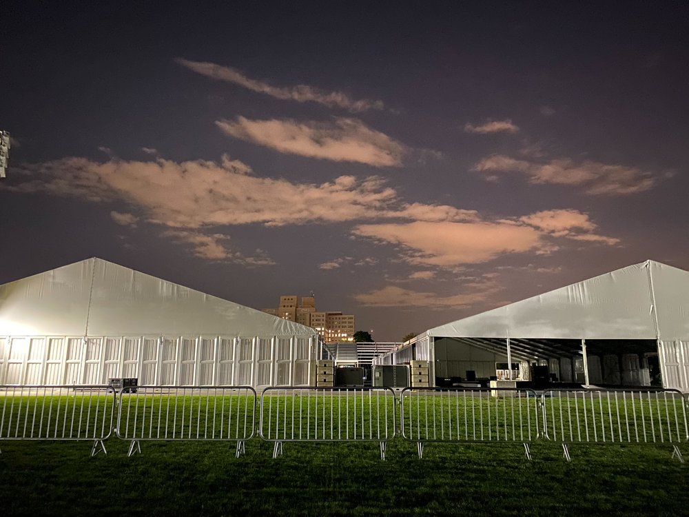 A photo of the homeless encampment being constructed on Randalls Island