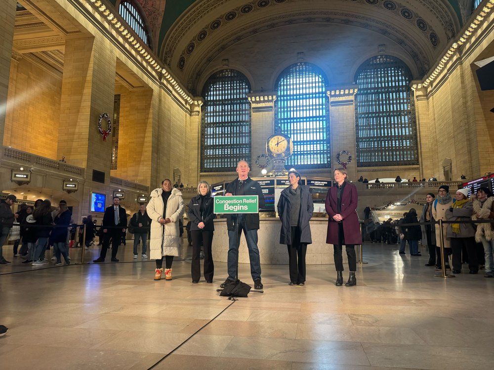 MTA Chair Janno Lieber flanked by other MTA officials.
