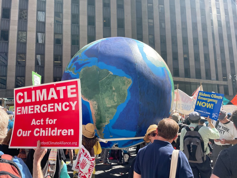 Tens of thousands of protestors march downtown from Columbus Circle on Broadway, ranging from climate activists, students, concerned families and scientists.