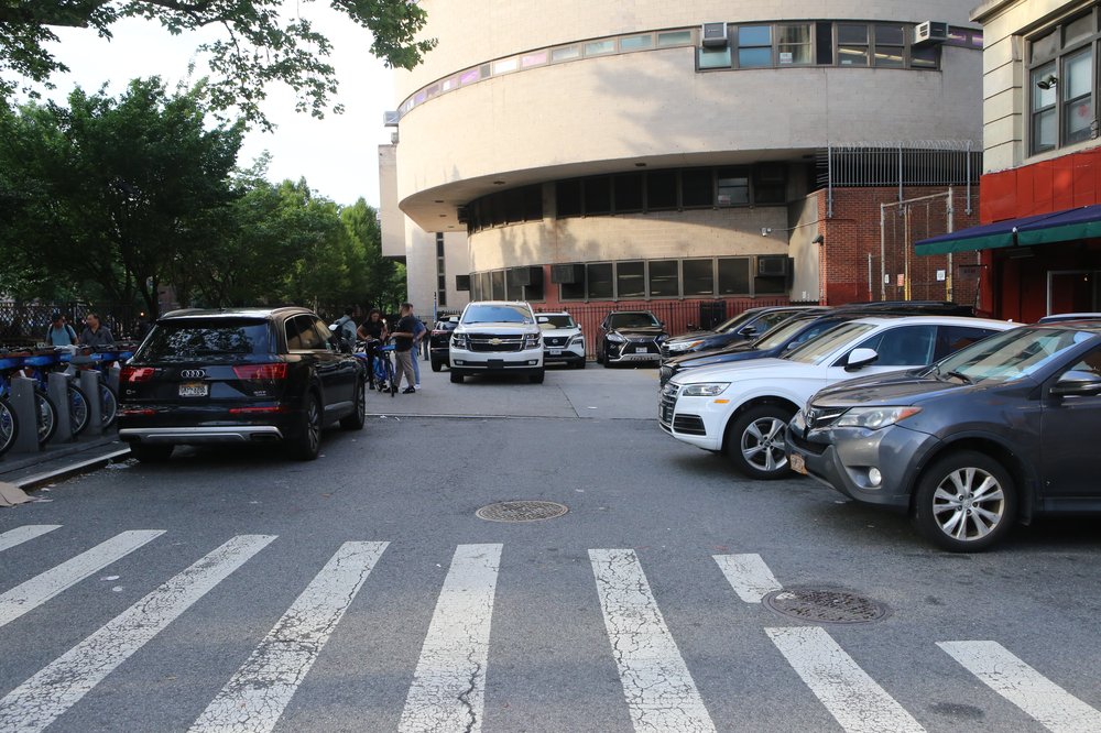 Cars parked in a cul-de-sac in Manhattan.