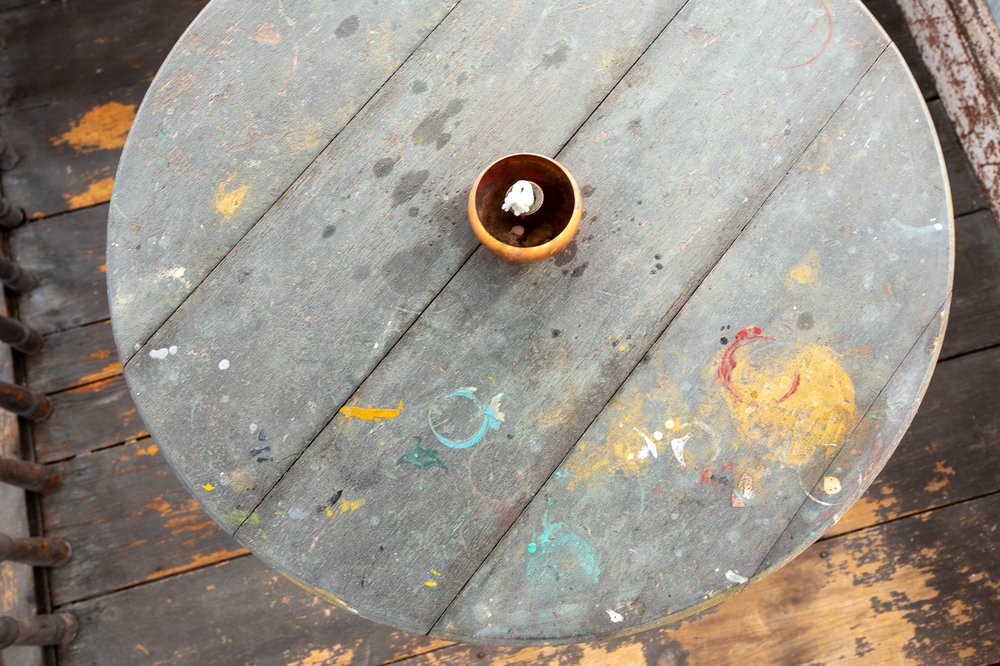 Paula Mayer’s paint still stains an original table