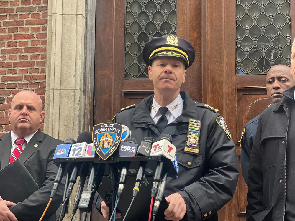 An NYPD chief speaks at a press conference.