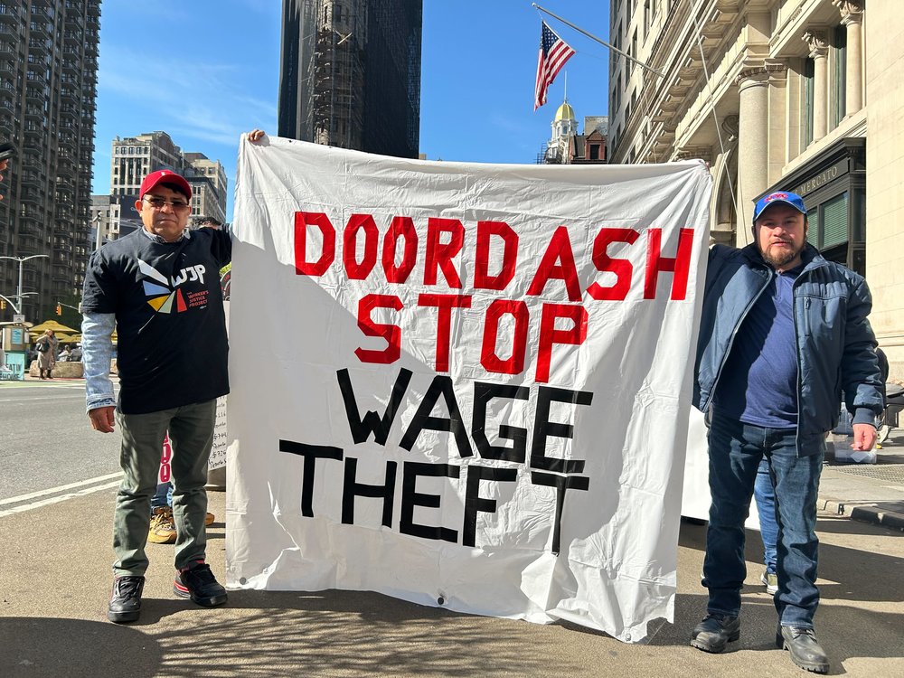 A DoorDash worker protest.