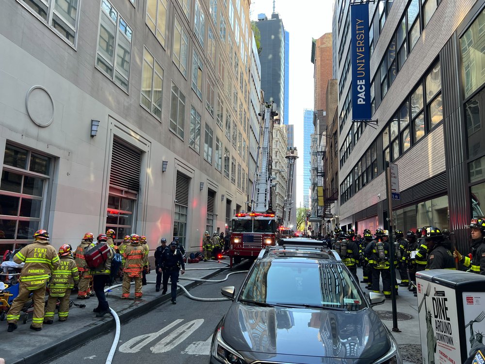 The scene where a building partially collapsed in Lower Manhattan on Tuesday.